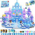 200 PCS Magnetic Blocks, Light up Transparent Magnetic Building Block for Blue Snow Princess Castle, Frozen Magnet Cubes Tiles Toys for Girls Age 3 4-8 8-12 Birthdays Gift for Kids