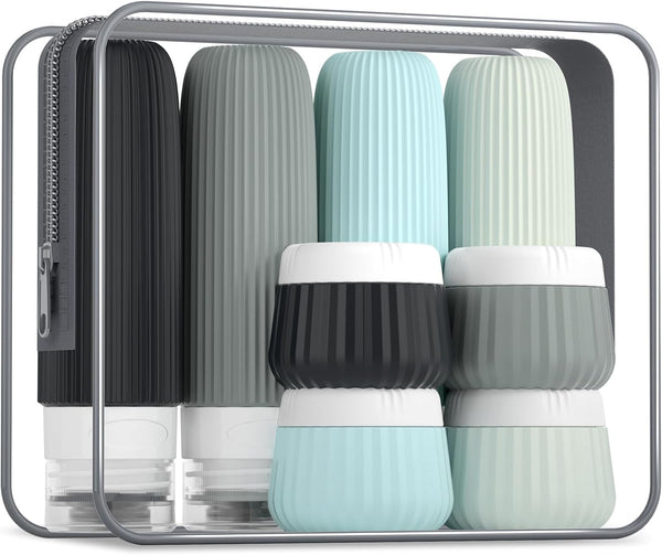 Travel Bottles for Toiletries 8 Pack, Tsa Approved Travel Size Toiletries Containers with Clear Bag, Leak Proof Silicone Squeezable Traveler Essentials Creams Jars