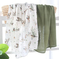 Muslin Swaddle Blankets Unisex, Baby Swaddling Wrap Nursery Neutral Receiving Blanket for Boys & Girls, 70% Viscose from Bamboo and 30% Cotton, Large 47 X 47 Inches Mallard Duck/Olive Green