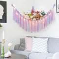 Stuffed Animals Storage with Fairy Lights Purple Toy Hammock Net