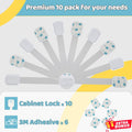 10 Pack Baby Proof Cabinet Locks, Child Safety Drawer Locks with 6 Extra 3M Adhesives, Childproof Cabinet Strap Locks for Drawers, Cupboards, Refrigerators, Adjustable No Drilling