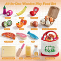 Wooden Play Food, Montessori Toy Food with Pizza Toy, Easter Eggs
