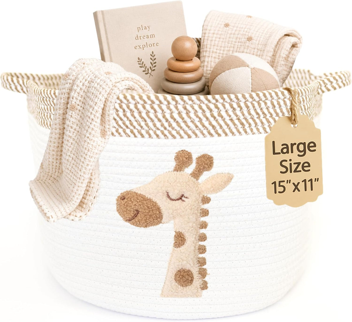 Giraffe Baby Storage Basket, Woven Cotton Rope Nursery Bin, 15X11 In