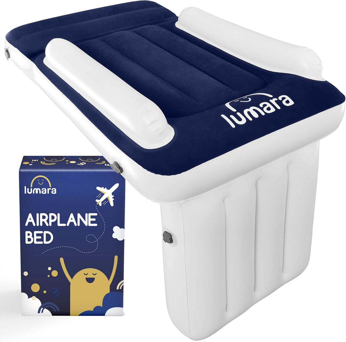Toddler Airplane Bed - Inflatable Airplane Bed for Toddlers, Plane Baby Seat Extender for Kids - Blow up Air Mattress for Child Flight Sleep with Safety Belt, Innovative Valves, No Pump Needed
