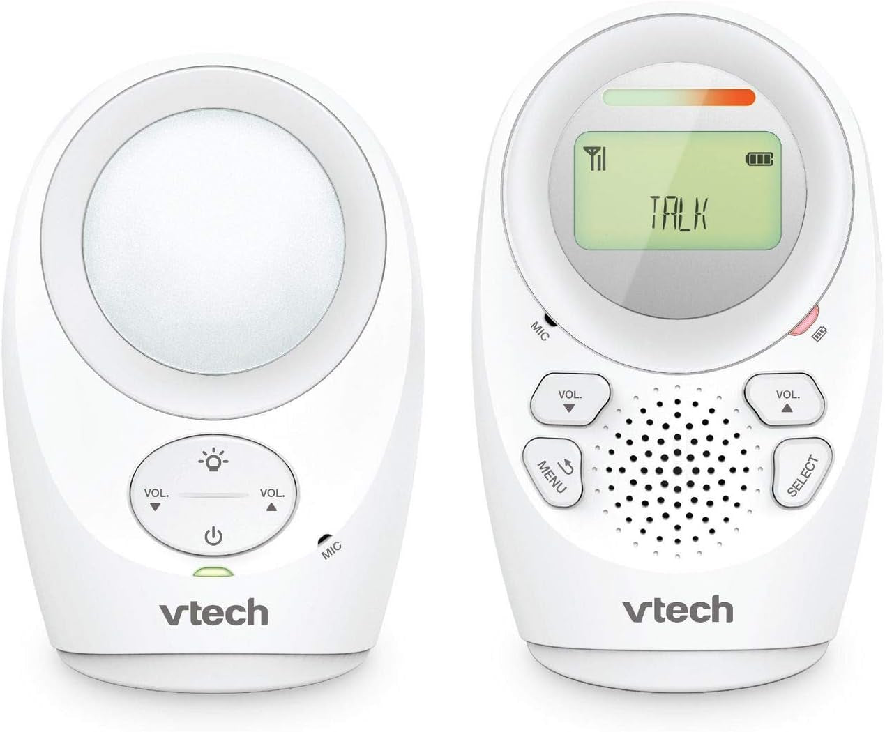 DM1211 Enhanced Range Digital Audio Baby Monitor with Night Light, 1 Parent Unit, Silver & White