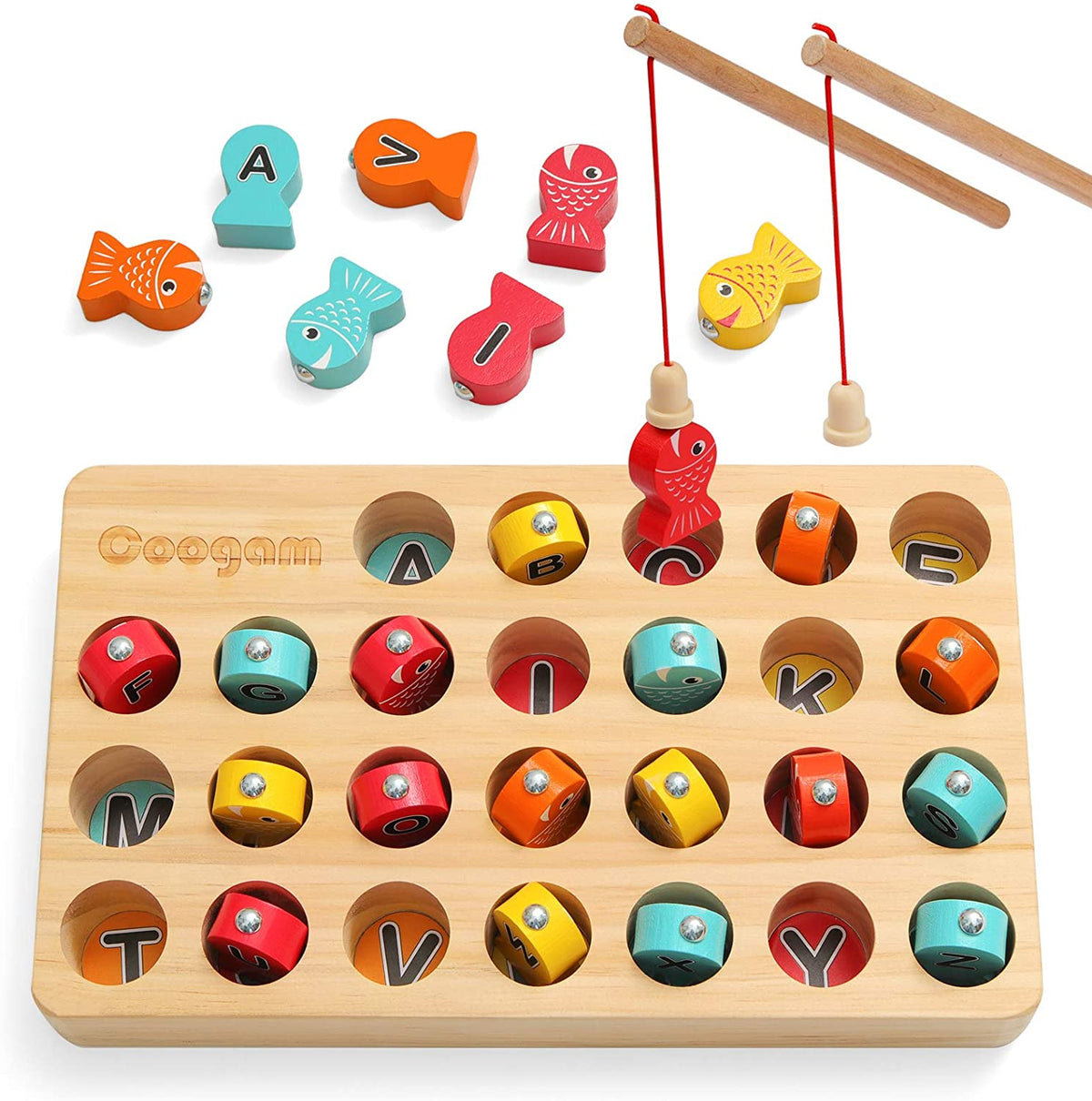 Wooden Magnetic Fishing Game, ABC Alphabet Color Sorting Puzzle