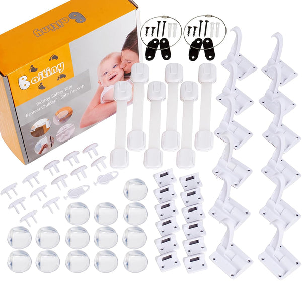 Baby Proofing Kit 60 Packs- Child Proof Essentials Set with Invisible Cabinet Locks, Corner Guards and Outlet Covers, Gurniture Anchors Baby Safety Products - Complete All-In-One Super Value Child Proof Kit