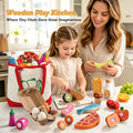 Wooden Play Food, Montessori Toy Food with Pizza Toy, Easter Eggs