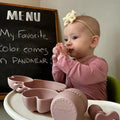 Silicone Plate & Cup Set + Baby Self Feeding Utensil, Divided Suction Plate, Crab Pink