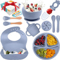 Silicone Baby Feeding Set, 14PCS, Silicone Bibs Baby Plates and Bowls Set