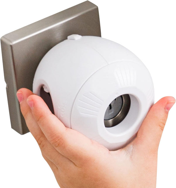 Child Safety Door Knob Cover (4 Pack) Hard-To-Remove Dual-Lock Door Handle Covers for Kids - Reusable Baby Proof Door Knob Locks - Installs Easily, No Tools Needed (White)