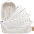 5-Piece Rectangle Storage Basket Set - Cotton Rope Woven Baskets for Organizing! Small Basket for Montessori, Baby Nursery, Dog Toy Baskets, Cat Toy Box, Bathroom Organization Bin