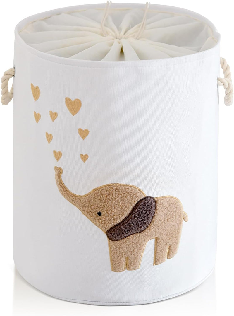Baby Laundry Basket Laundry Hamper, Canvas 58L XL Baby Clothes Basket, Collapsible Brown Laundry Basket for Nursery Toy Baskets with Drawstring Closure, Kidsroom Decor for Boys