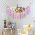 Stuffed Animals Storage with Fairy Lights Purple Toy Hammock Net