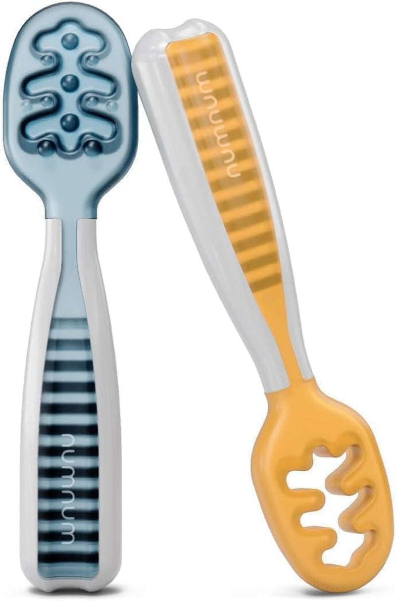 Pre-Spoon Gootensils Self Feeding Baby Spoons 2 Pack, Blue/Orange
