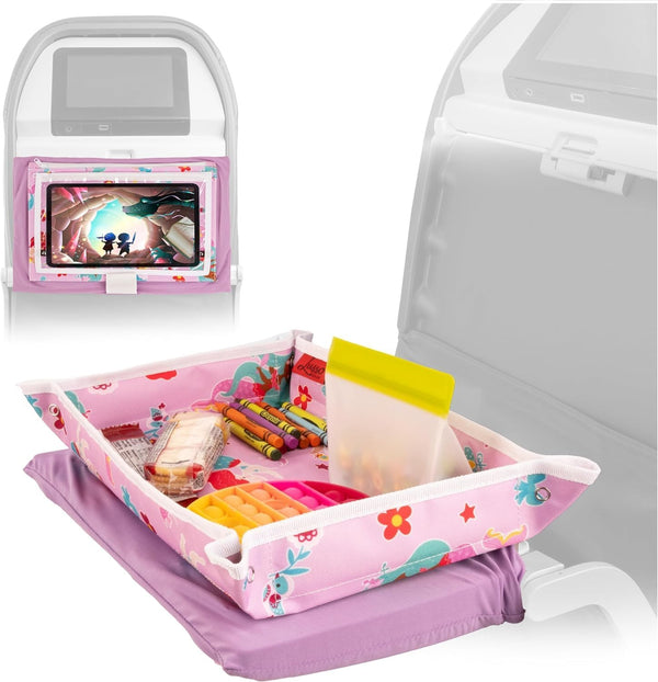 Kids Tray Table Cover with Pockets - Airplane Travel Essentials for Babies, Toddlers, Adults - Travel Tray for Kids on Plane or Train - Airplane Must Haves and Flying Essentials - Mermaids