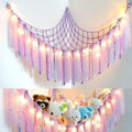 Stuffed Animals Storage with Fairy Lights Purple Toy Hammock Net