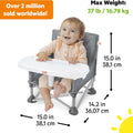 Pop 'N Sit Portable Booster, Indoor/Outdoor Use, Floor Seat with Feeding Tray, Grey, 6 Mos - 3 Yrs