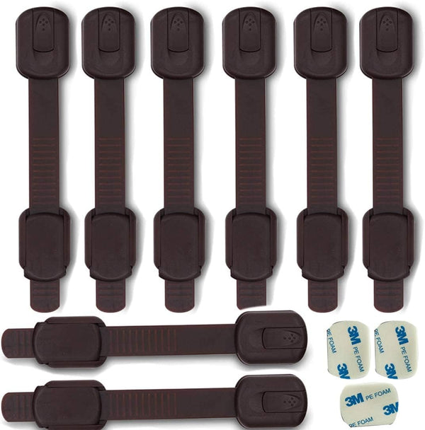 Child Safety Kid Safety Cabinet Lock Child Proofing Strap Locks for Baby Safety Lock,Free Extra Adhesive Tape Included.No Drilling,Easy Installation.(Brown, 8 Pack)