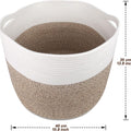 Large Woven Basket 15.8X13.8In, Cotton Rope Baskets Living Room, Laundry Basket, Toy Bin, Decorative round Baskets Storage Organization for Blanket Throw Decor - White Brown
