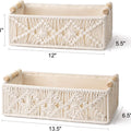 2Pc Macrame Storage Basket, Boho Decor Toilet Paper Holder, Ivory