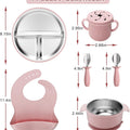 Stainless Steel Kids Plates and Bowls Set with Suction - (Pink)