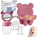 Baby Food Feeder/Fruit Feeder Pacifier Nibblertray Combo，Breastmilk Popsicle Molds for Baby Cooling Relief, BPA Free Silicone Feeder for Safe Infant Self Feeding, （Powder Ros)