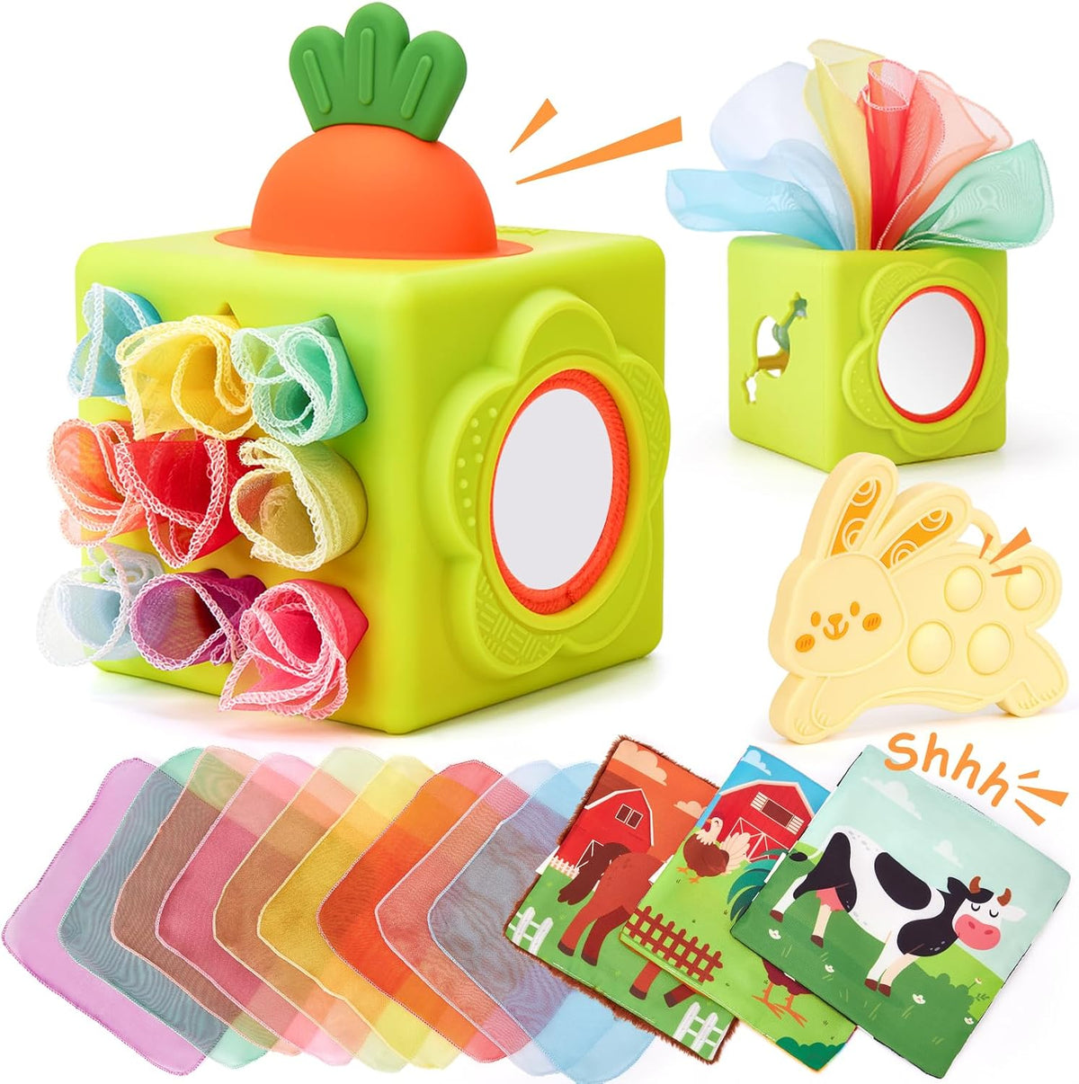 Silicone Baby Tissue Box Toy 6-12 Months Gifts for Boys Girls