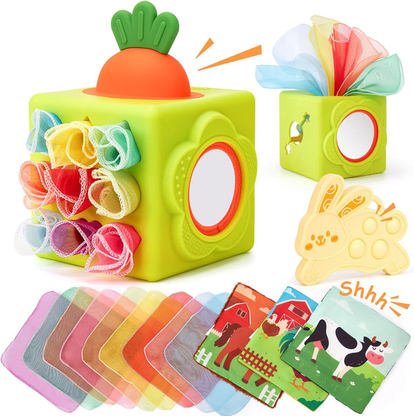 Silicone Baby Tissue Box Toy 6-12 Months Gifts for Boys Girls