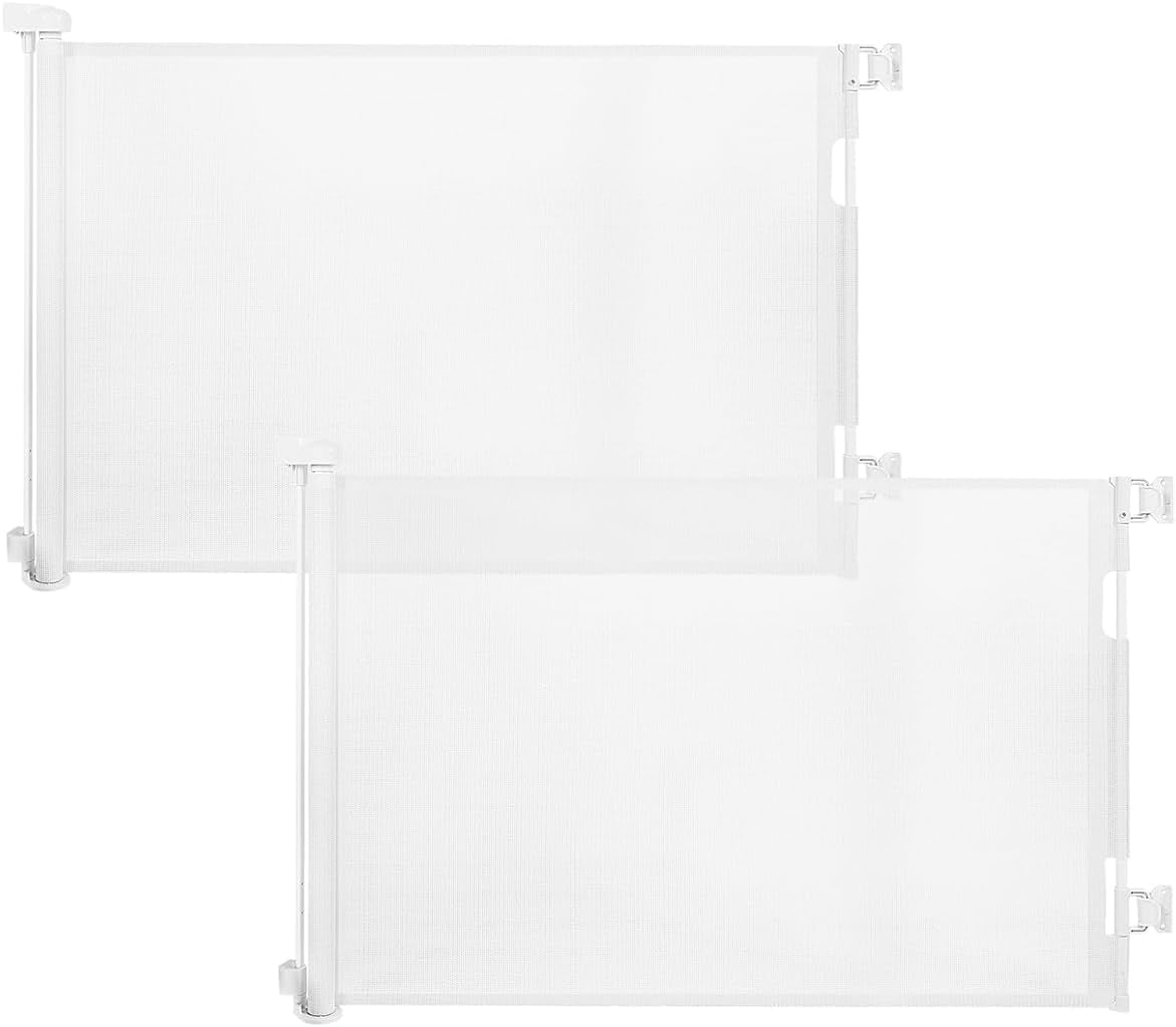(2 Pack) Retractable Baby Gate,Mesh Baby Gate or Mesh Dog Gate,33.6" Tall,Extends up to 55" Wide,Child Safety Gate for Doorways, Stairs, Hallways, Indoor/Outdoor (White 33.6"X55")