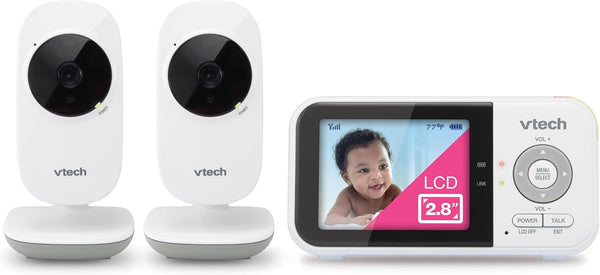 VM819-2 Baby Monitor, 2.8” Screen, 2 Cameras, 1000Ft Range, Night Vision, 2-Way Audio, Temperature Sensor, Lullabies, Secured Transmission No Wifi