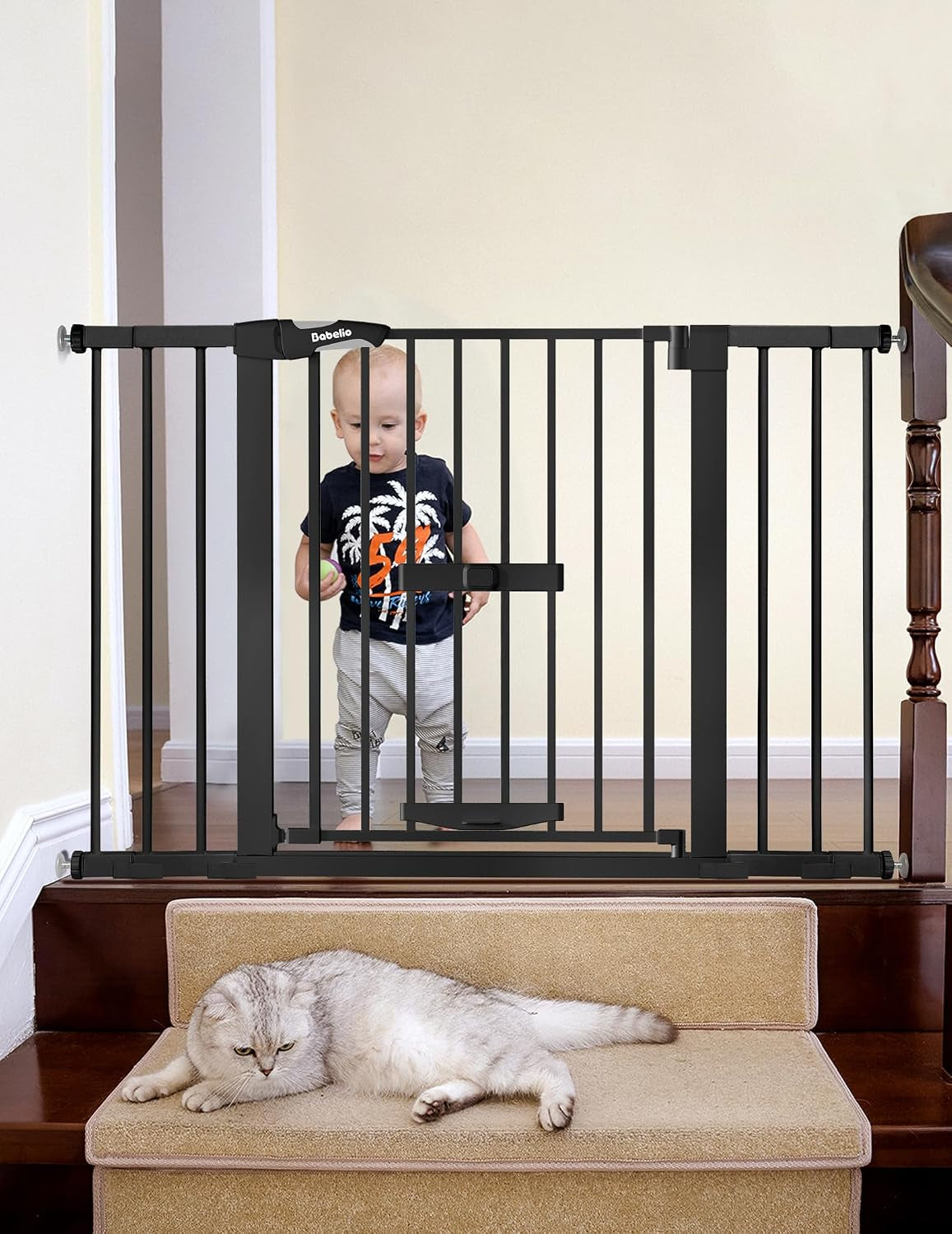 Extra Wide Baby Gate with Cat Door, Catprivilege II, 29-48"