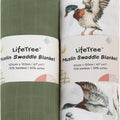 Muslin Swaddle Blankets Unisex, Baby Swaddling Wrap Nursery Neutral Receiving Blanket for Boys & Girls, 70% Viscose from Bamboo and 30% Cotton, Large 47 X 47 Inches Mallard Duck/Olive Green