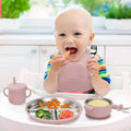 Stainless Steel Kids Plates and Bowls Set with Suction - (Pink)