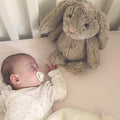 Baby Heartbeat Sleep Soother Bunny Plush Toys with Cry Sensor Sleeping Aid White Noise Machine, Nursery Decor Night Light, Shushing Lullabies 6 Sounds Therapy for Infant Toddler Crib Rabbit