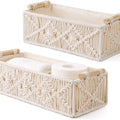 2Pc Macrame Storage Basket, Boho Decor Toilet Paper Holder, Ivory