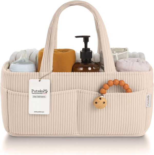 Baby Diaper Caddy Organizer, Nursery Basket, Cream Corduroy