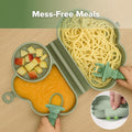 Cloud Crew Silicone Travel Baby Feeding Set with Foldable Suction Baby Plate, Silicone Bib, Spoon and Fork, Waterproof Travel Bag, 6M+
