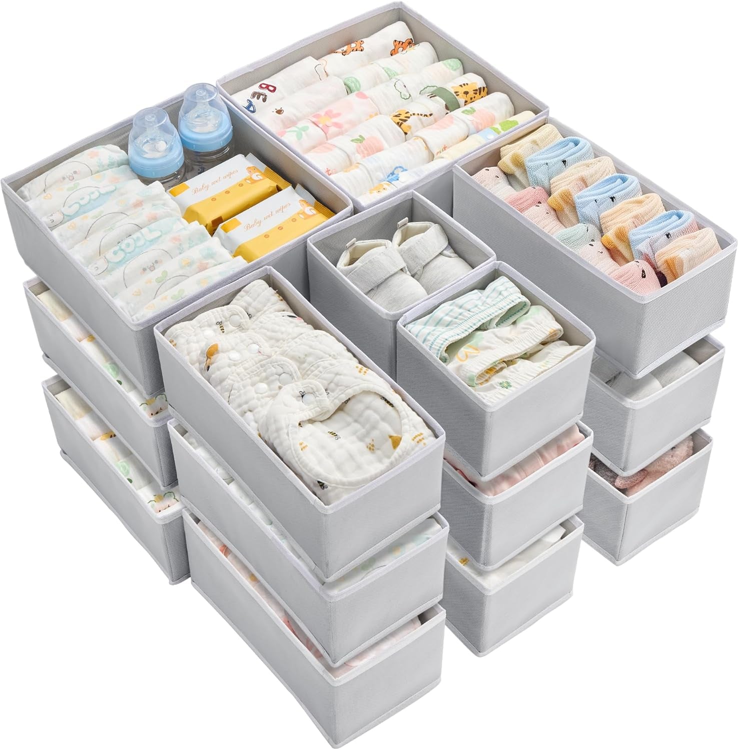 18 Pack Drawer Organizer for Clothes, Underwear Organizer, Grey