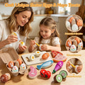 Wooden Play Food, Montessori Toy Food with Pizza Toy, Easter Eggs