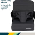 Feed 'N Fold Travel Feeding Booster - Lightweight, Compact & Portable with Carry Strap, Ample Storage & Secure Harness for Baby and Toddler Mealtimes - Mineral Graphite