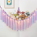 Stuffed Animals Storage with Fairy Lights Purple Toy Hammock Net