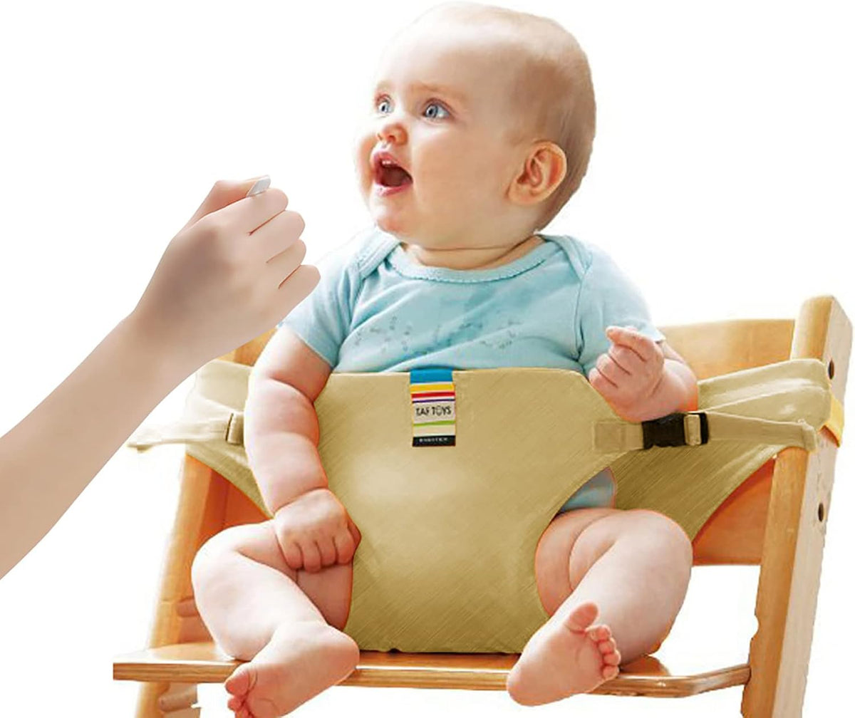 Baby Harness Seat for High Chair - Portable Universal Infant Feeding Safety Belt with Adjustable Straps, Foldable Washable Toddler Booster Harness for Travel, Shopping Cart & Restaurant (Khaki)