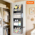 4 Tier over the Door Diaper Organizer for Nursery, Large Heavy Duty Hanging Storage with 4 Mesh Side Pockets, Sturdy Back of Door Shelf for Baby Stuff Toy in Pantry, Laundry, Bathroom, Gray