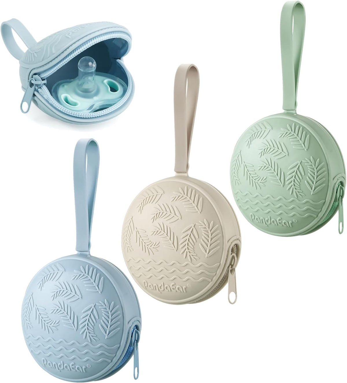 3 Pack Silicone Pacifier Holder Case, Portable Travel Pacifier Pouch for Newborns, Bpa-Free Silicone Pacifier Storage Container for Boys & Girls (Green, Blue, Cream)