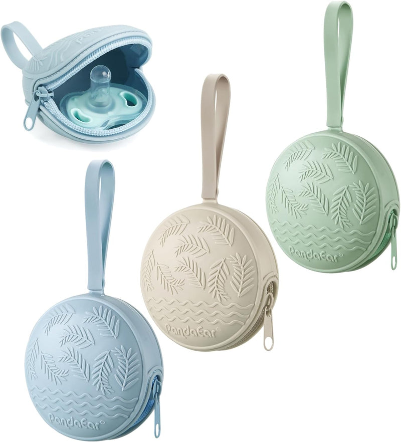 3 Pack Silicone Pacifier Holder Case, Portable Travel Pacifier Pouch for Newborns, Bpa-Free Silicone Pacifier Storage Container for Boys & Girls (Green, Blue, Cream)