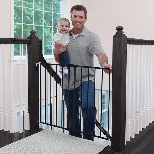 Top of Stairs Expanding Metal Baby Gate – Hardware-Mounted for Stairs, Hallways & Doors, Adjustable 27”-42” Wide, Pet & Dog Gate, Black