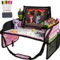 Kids Travel Tray for Toddler & Car Seat, Lap Tray for Airplane, Kids Travel Desk, Table Tray for Road Trip Activities (Pink Unicorns)