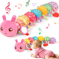 Baby Girls Toys 0-6 Months Musical Stuffed Caterpillar Pink Toys for Infant 0-3 3-6 Months Tummy Time Sensory Toy with Mirror Crinkle Rattle Birthday Baby Gifts for 2 3 4 5 6-12 Newborn