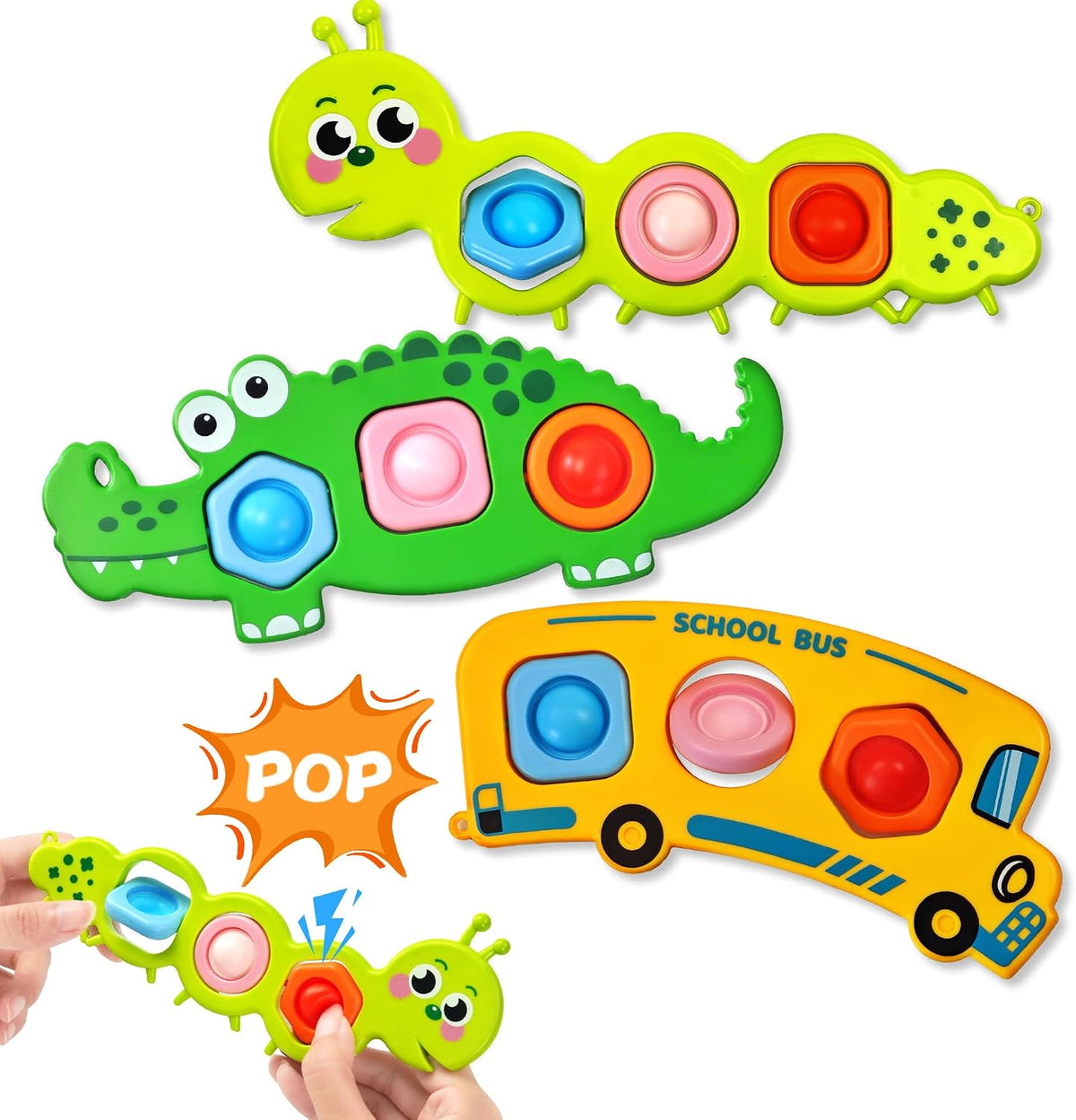 3PC Fidget Popper Sensory Toys Airplane Essentials Travel Activities for Toddlers Pop It Fidget for 12+ Month Babies Christmas Stocking Stuffer Easter Valentine Gift for 1 2 3 Year Old Girls Boys